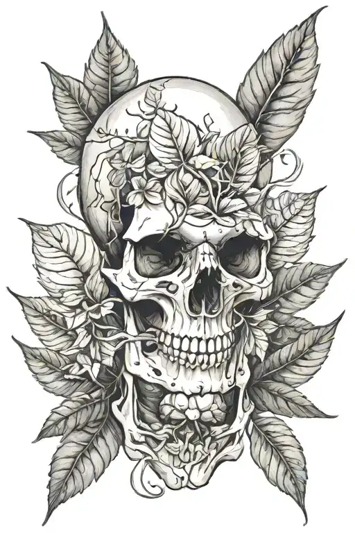 Skull And Leaves Intertwined