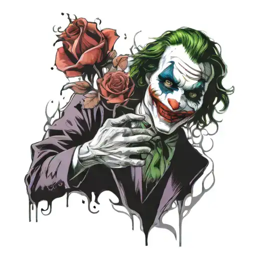 Joker Holding Flaming Rose And Smiling