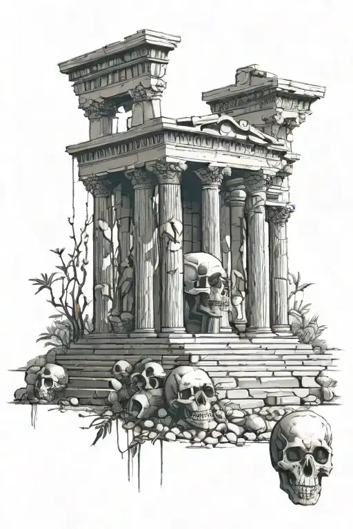 Greek Temple With Skulls Representing Dark Periods