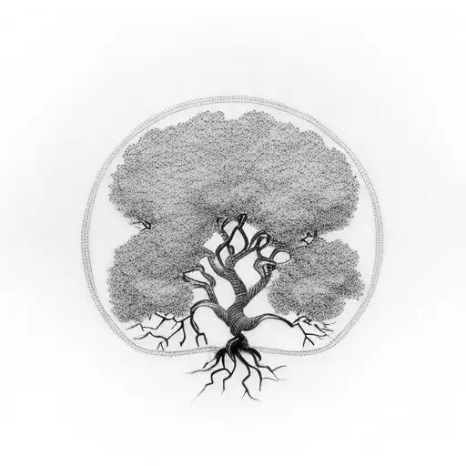 Tree With Roots In A Forest Surrounded By An Ouroboros For Calf