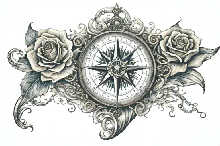 Ocean Waves And Rose Compass Rose