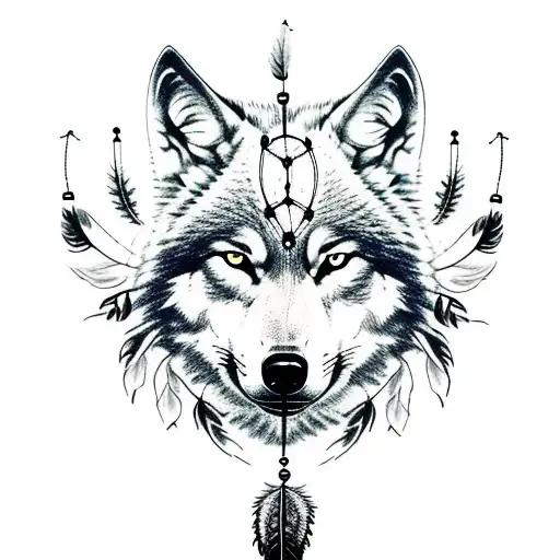 Wolf With Dream Catcher And Trees