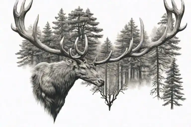 4 Point Antlers With Realism Forest Behind It