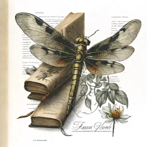 Classic Book Titles And A Dragonfly Hovering
