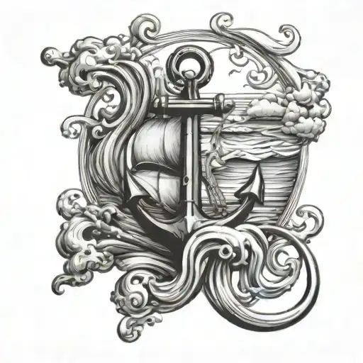 Anchor With Waves Clouds