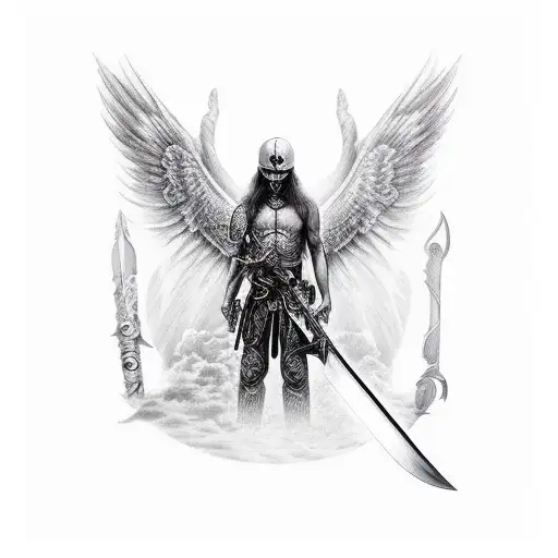 Gaurdian Fallen Angel With Sword Male On One Knee