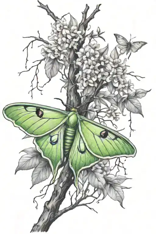 Luna Moth And Willow Tree Branch