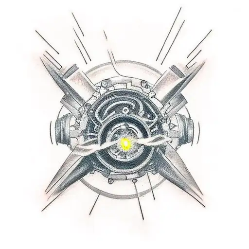 A Tattoo Of A Car Engine With Electric Sparks Flying Out