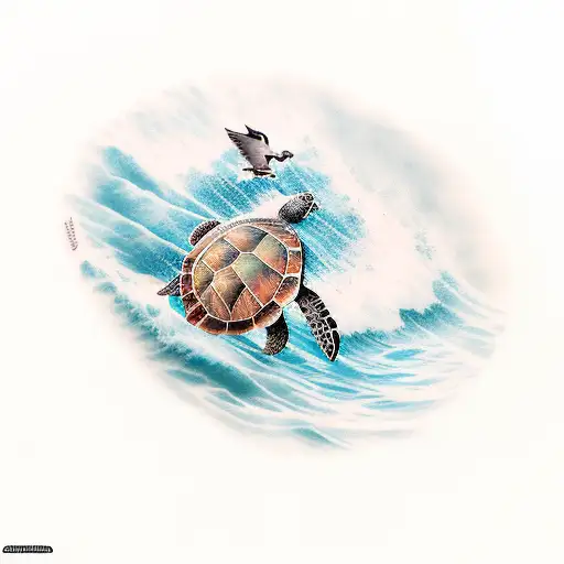 Sea Turtle Riding A Wave