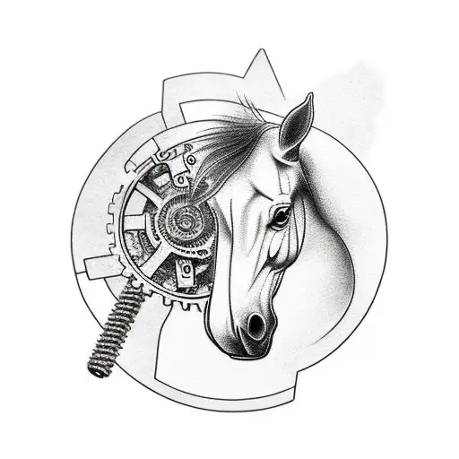 A Minimalist Tattoo Of A Horse With Mechanical Gears Incorporated Into Its Body
