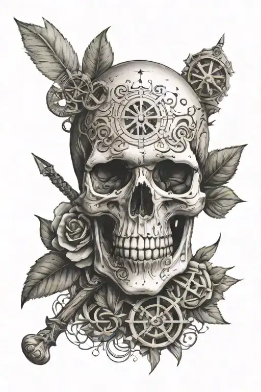Skull With Vegvisier And Runes For Arm