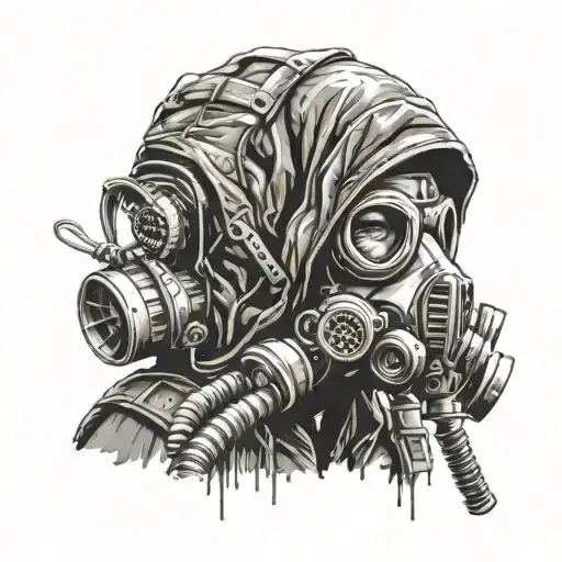 Post Apocalyptic Wanderer With Gas Mask And Hood