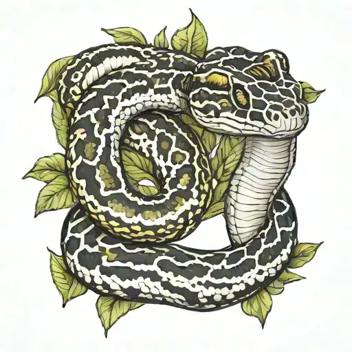 Ball Python Snake With Vegetation