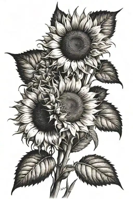 Four Sunflowers Under Shining Sun Rays
