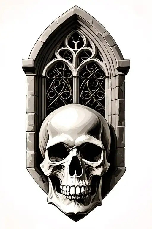 Skull And Gothic Stone Church Window