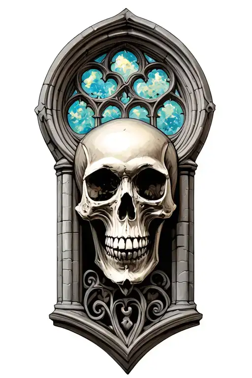 Skull And Circular Gothic Stone Church Window