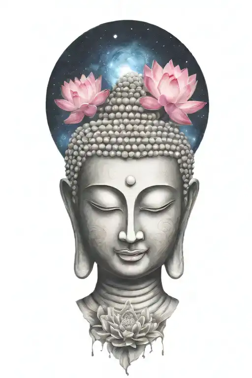 Buddha And Galaxy And Lotus Flower Blooming