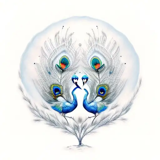 South African Blue Crane And Indian Peacock In Nature Scene