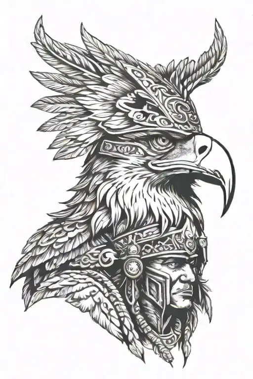 Eagle Head And Warrior Headdress Being Worn