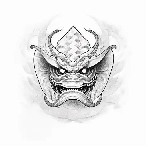 Oni Mask With Snake And Sword