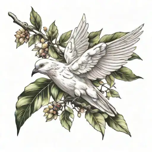 Dove With Wings Spread On Tree Branch