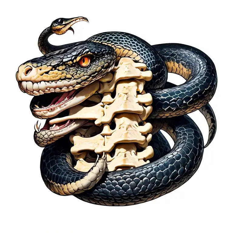 Anatomical Spine With A Snake Wrapped Around It