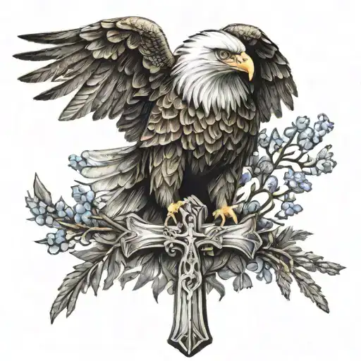 Eagle Facing Forward Holding A Cross And Branch