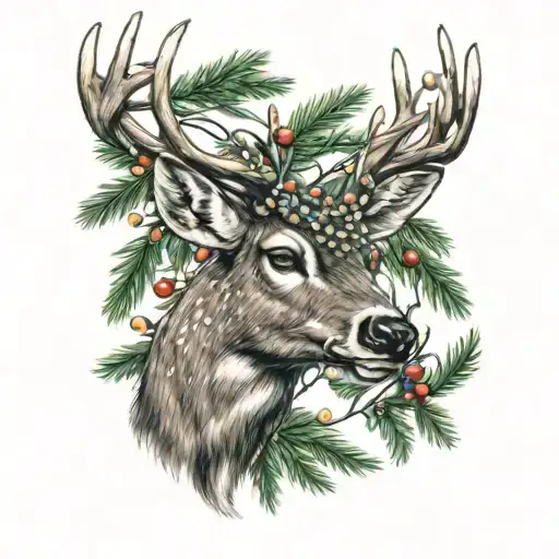 Buck Head Wrapped In Christmas Tree Lights