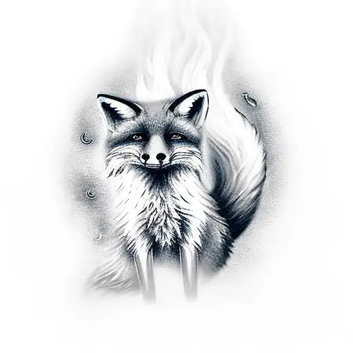 Fox With A Fiery Tail Surrounded By Flames