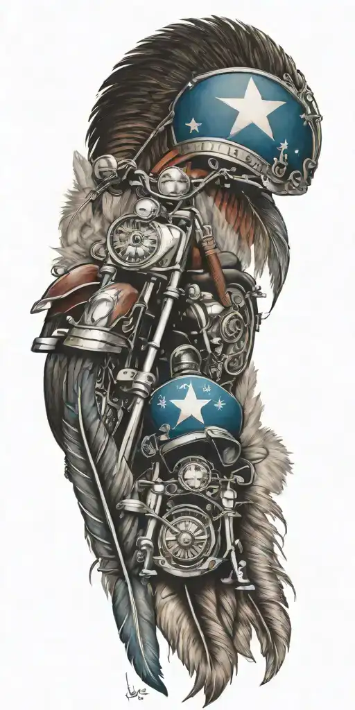 State Of Texas Flag And Police Badge And 10 Feathers And Harley-davidson Motorcycle