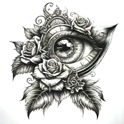 Eye Inside With Rose And Time Piece