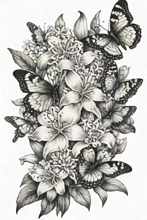 Butterflies And Hyacinth Flower Tattoo Featuring Grandma 1941-2024