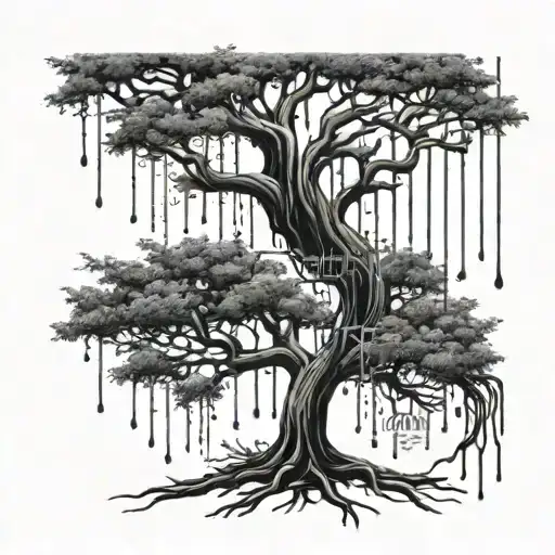 Family Tree Intertwined Rain Drops Dripping Name Roan
