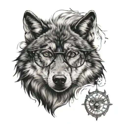 Wolf Face With Round Spectacles