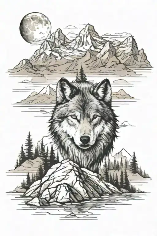 Wolf Over Mountain With River