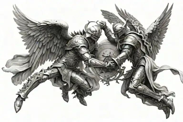 White Vs Black Fantasy Armoured Archangels Fighting Each Other