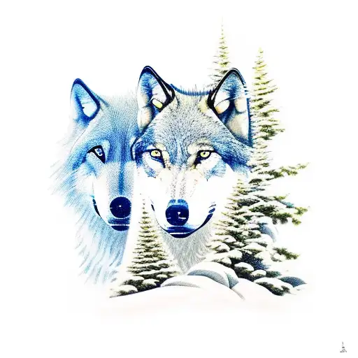 The Wolf Leader Protects The Pack In The Snowy Forest