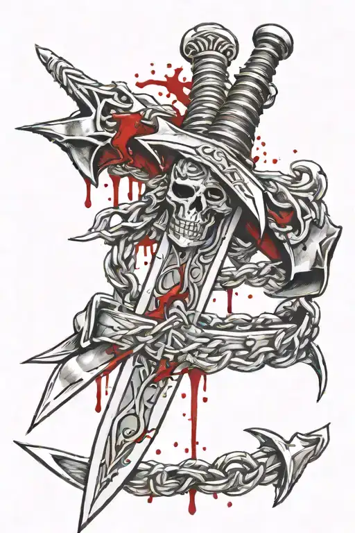 Sword With Barbed Wire Around Handle And Blade With Blood Dripping From Barbed Wire