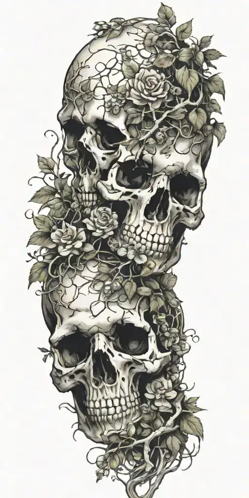 Single Skull At The Bottom With Trees And Vines Sprouting From The Top