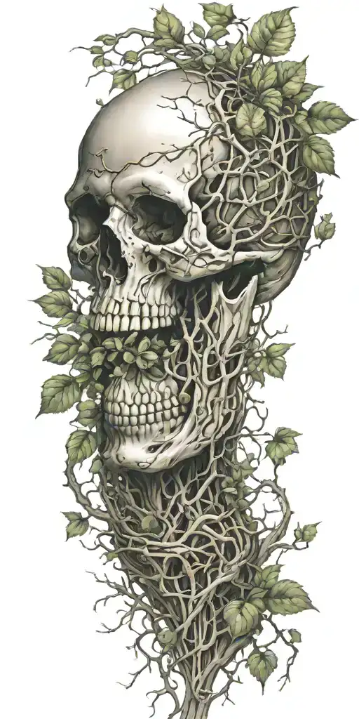 Single Skull At The Bottom With Trees And Vines Sprouting From The Top
