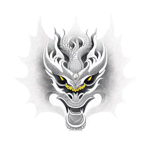 Balinese Dragon Mask With Bamboo Background