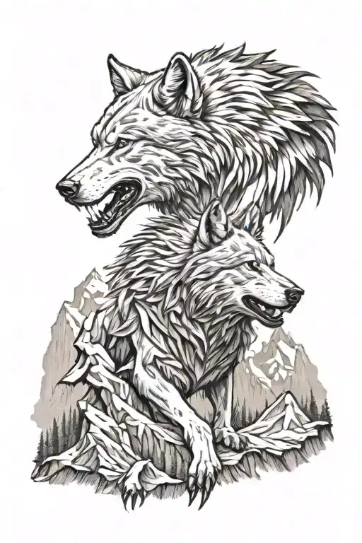 Wolve Holding German Flag With The Germany Eagly With Mountains In The Background