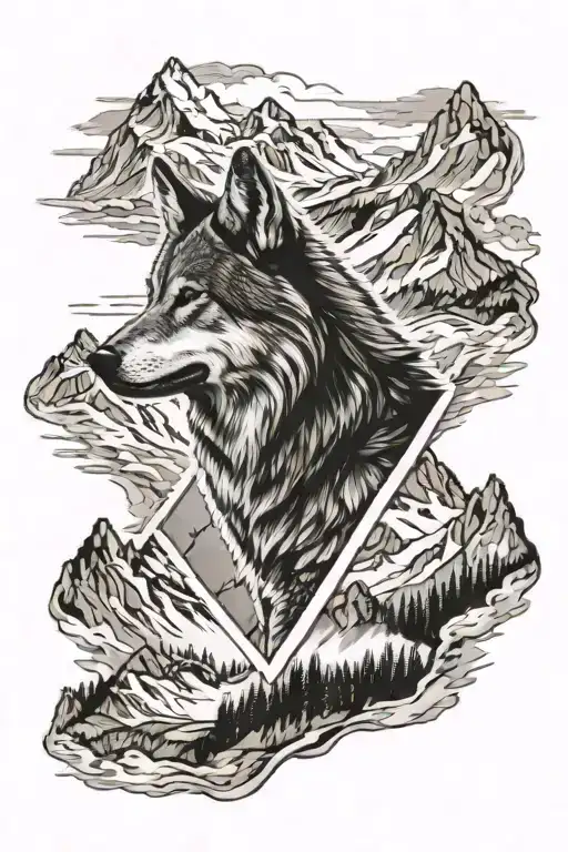 Wolve In Front Of The German Flag With The With Mountains In The Background