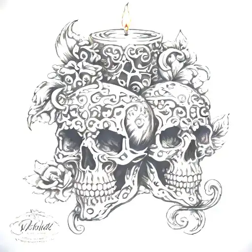 Filigree Skulls Candle Fire