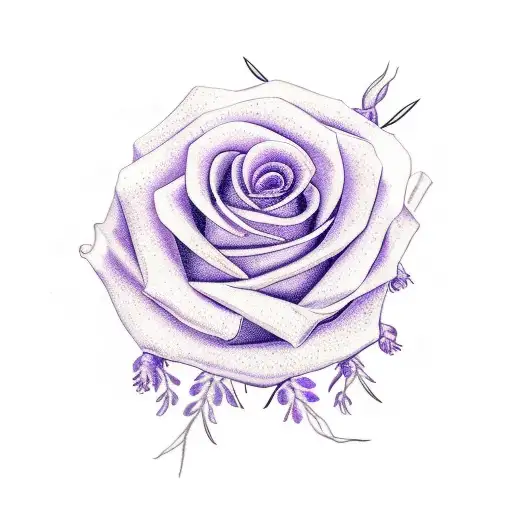 Lavender Sprig Intertwined Rose With Stem