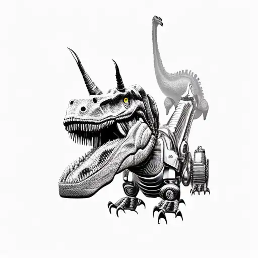 Dinosaur With Robotic Arms And Very Big Cannon On The Back
