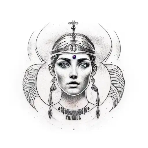 A Minimalist Tattoo Of The Greek Goddess Athena Surrounded By Psychedelic Patterns