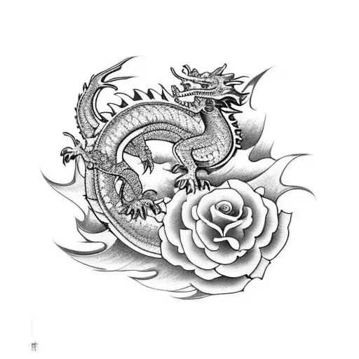 Japanese-style Half-sleeve With Dragon And Several Big Roses