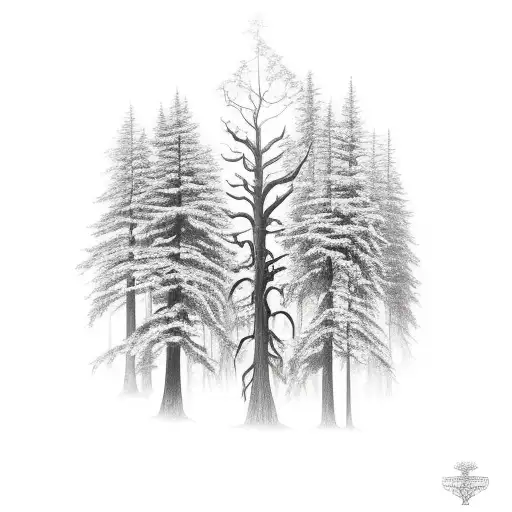 Shadow Monsters Hiding In A Redwood Forest Which Has Chains On Some Of The Trees