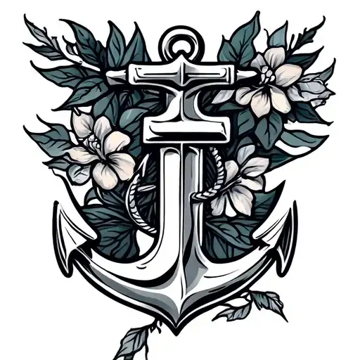Cursive J And Anchor Tattoo Design